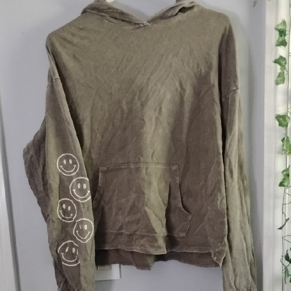Vintage Green Hoodie with Smiley Faces